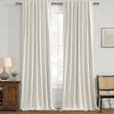 ANRODUO Ivory White 100% Blackout Linen Curtains 96 Inch Length 2 Panels, Back Tab/Rod Pocket Blackout Curtains Full Black Out Thermal Curtain for Summer Heat, Farmhouse Room Darkening Curtain Bedroom
