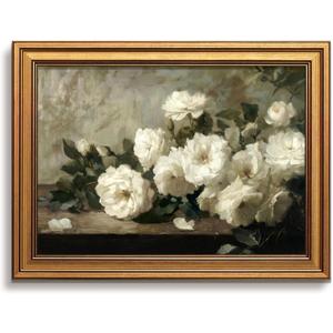 Vintage Gold Framed Floral Wall Art Flower Painting Bathroom Decor 16×24 In
