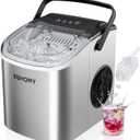 EUHOMY Countertop Ice Maker Machine with Handle, 26lbs Per Day, 9 Ice Cubes Ready in 6 Mins, Auto-Cleaning Portable Ice Maker with Basket and Scoop, for Home/Kitchen/Camping/RV (Silver) (11.57"D x 11.42"W x 8.74"H, Light Grey)