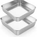 LIANYU 2 Pack 9 x 9 Inch Square Cake Pan, Stainless Steel Baking Lasagna Brownie Bread Pan, Square Bakeware for Birthday Party Wedding, Oven & Dishwasher Safe