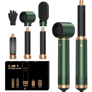 5 in 1 Blow Dryer Brush, Upgrade Hair Dryer Brush Set Negative Ion Air Styler Curling Wrap Air Curler, Hot Air Brush Curling Iron Hair Styling Tools As A Gift for Straight/Curl/Dry/Smooth (Gold)