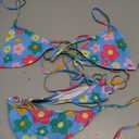 Women Halter String Bikini Set Sexy Thong Cheeky Two Piece Swimsuits Solid Color Bathing Swimwear (Flower, Medium)