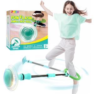 JOYIN Green Ankle Skip Ball with Flashing Lights, Toy for Kids Indoor & Outdoor, Flashing Swing Ball Foldable Sports Toy, Birthday Gifts for Kids 3 4 5 +