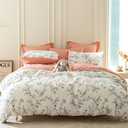 Brushed Microfiber 3-Piece Floral Bedding Set - Queen, Garden Style Floral Pattern Duvet Cover with Zipper Closure