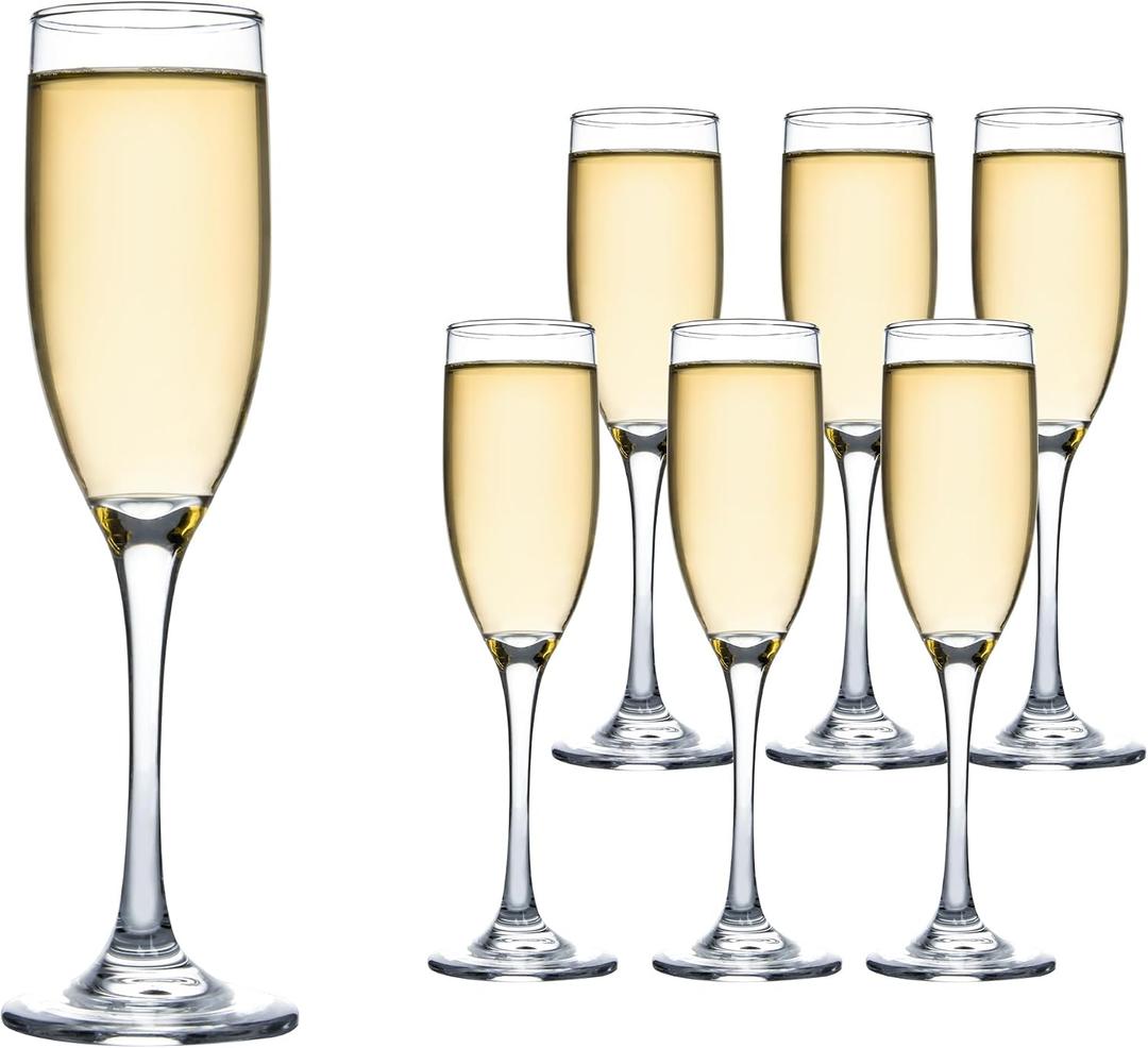 UMEIED 6 Oz Classic Champagne Flutes Set of 6, Long Stemmed Crystal Clear Champagne Glasses, Sparkling Wine Glasses for Home Party Wedding Birthday Housewarming Gifts