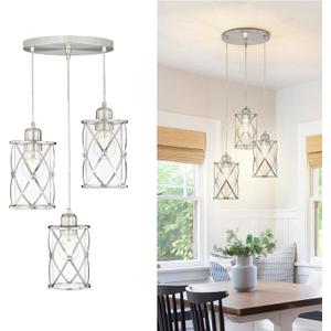 Brushed Nickel Dining Room Chandelier Light Fixture, 3-Light Pendant Lighting with Clear Glass, Modern Kitchen Island Cluster Hanging Pendant Lights for Sink, CH9176BN3