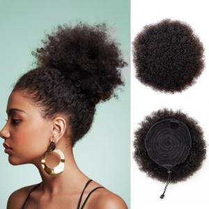 Boymia Afro Puff Ponytail for Black Women - Natural Black 6 Inch 100% Human Hair Puff Hair Extensions Clip On Kinky Curly Ponytail Bun Durable Natural Soft and Smooth Hairpiece (6 Inch 1 Pcs, #1B Natural Black)