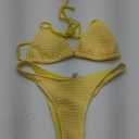 Seamolly Solid Color Textured Shell Decor Halter Triangle Cheeky Bikini Set Yellow M