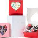 24PCS 4x4x2 Heart Shaped Window Bakery Boxes in White, Pink, Red - Perfect for Strawberry, Cookies, Mini Bundt Cakes, Chocolate Truffles & Small Desserts-Wedding and Party Favors