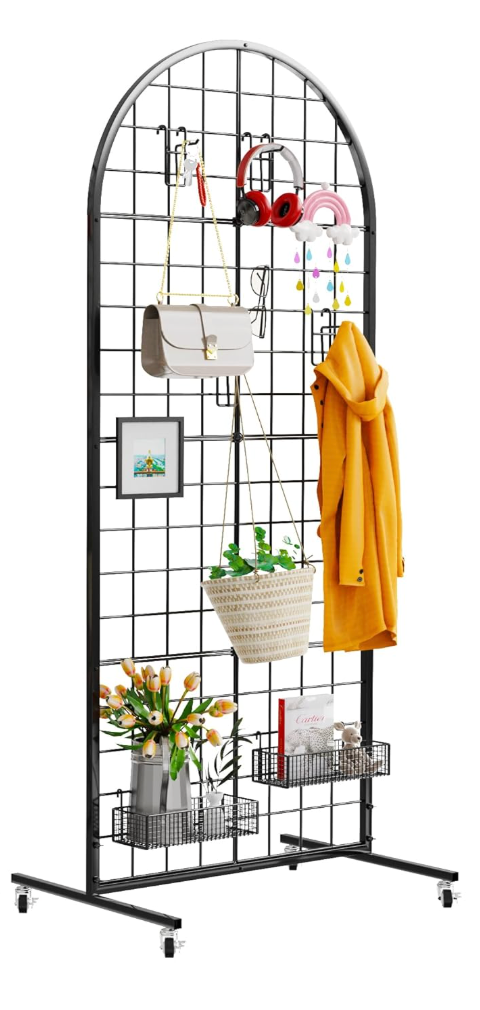 VGMiu Grid Wall Panel 1 PCS Display Stand 2.6' x 5.8' FT White Grid Wall Panels Movable Retail Display Racks Floorstanding Gridwall Heavy Duty with Wheel for Art Craft Photo Displays Fair Trade Show