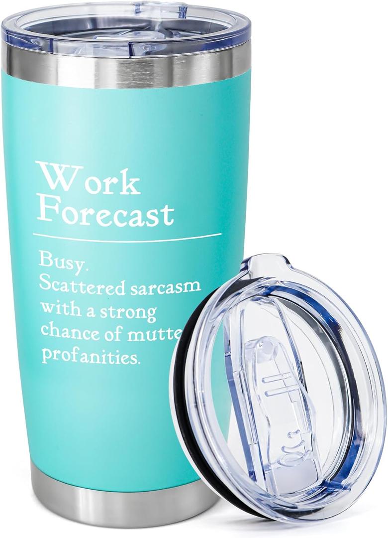 Equoza Work Forecast Tumbler, 20oz Stainless Steel Travel Mug with Lid, Funny Office Sarcastic Gift for Coworkers, Boss, Men or Women, Gag Birthday Cup Idea(Mint Green)