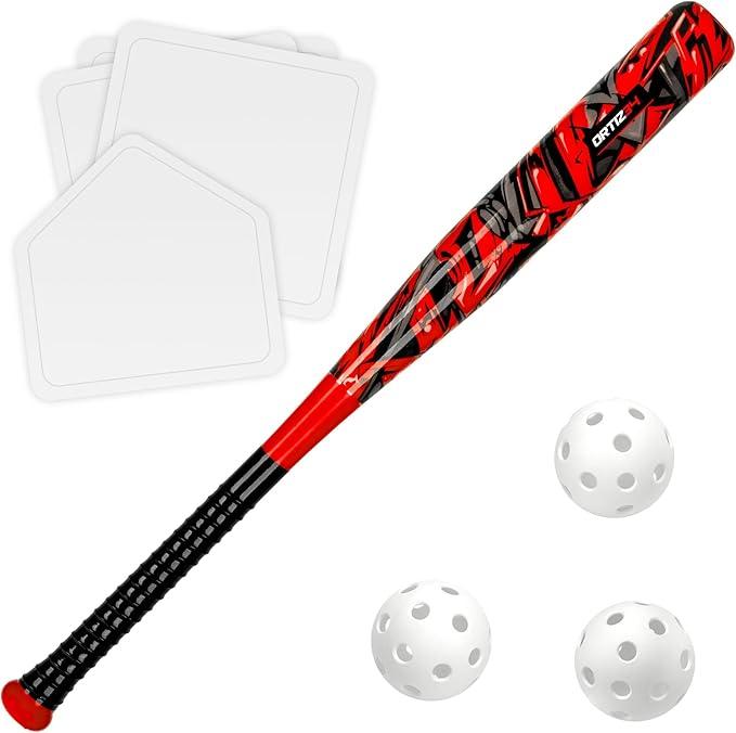 Ortiz34 Bat & Ball Set - Graffiti Plastic Bat & Ball Homerun Set- David Ortiz Backyard Baseball Set for Youth, Kids, Teenagers, Adults (Bat & Ball Set, Red)