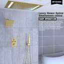 Dual Rain Shower Head System Faucet Set Ceiling Mount 14x20 Inch LED Head with 6 Inch Wall Head and Handheld Shower Valve Can Run Together and Control The Flow,Brushed Gold