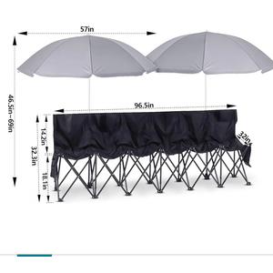 Folding Soccer Bench Chair Portable Team Sports Sideline Team Bench Seat with Umbrella for Football Camp Travel Events Outdoor Seating with Storage Bag, 
