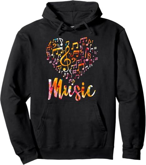 Musician Gift Musical Instrument Music Notes Treble Clef Pullover Hoodie, L