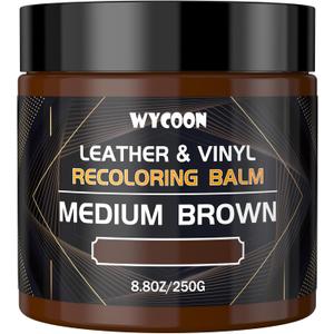 Leather Recoloring Balm & Color Restorer | Medium Brown Leather Dye, Paint & Repair Kit for Furniture, Couches, Car Seats, Shoes | Restore Faded & Scratched Surfaces