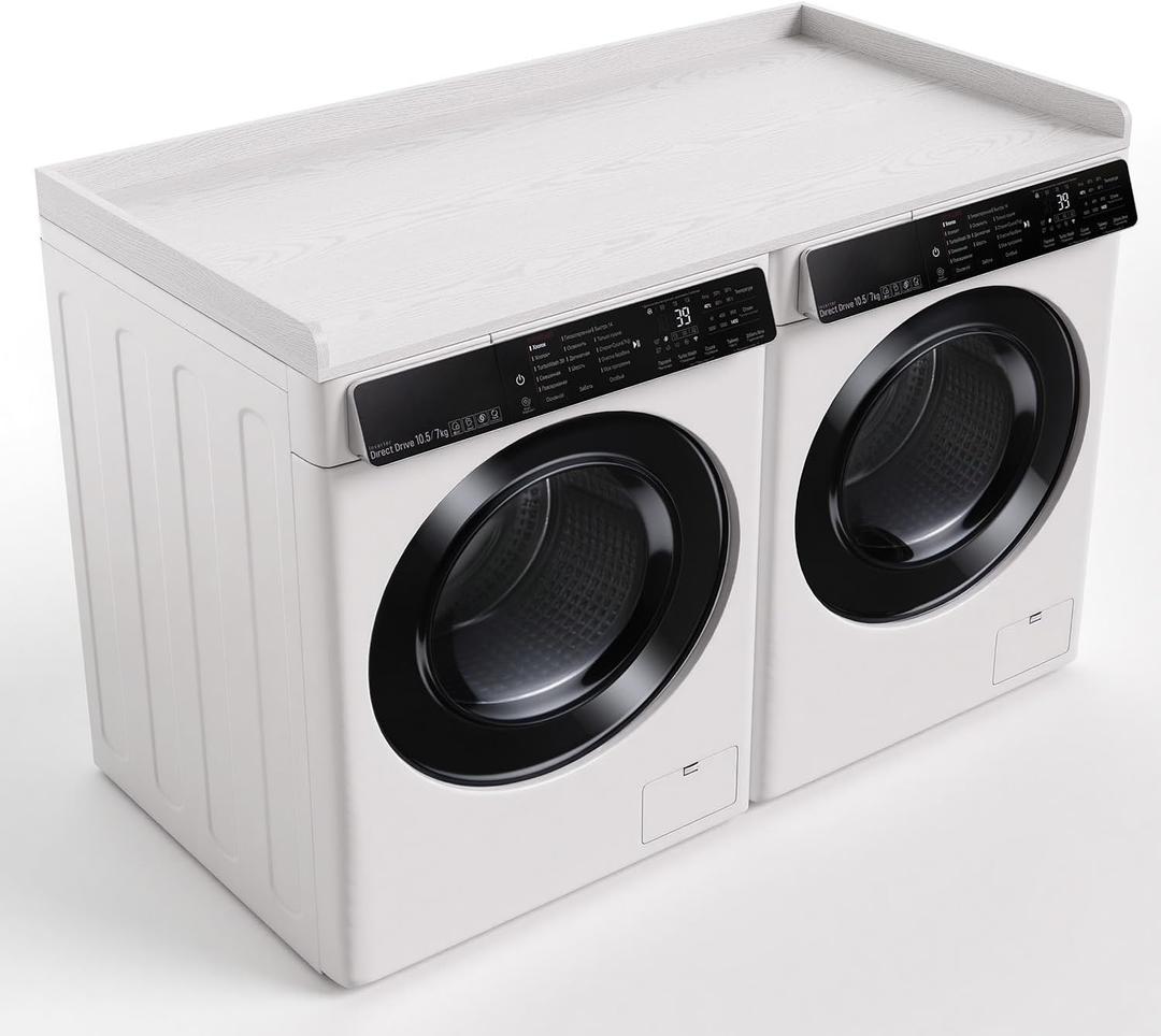 Fivesun Washer Dryer Countertop, 27.5" x 54 Wood Washer and Dryer Countertop with Edge Rails for Laundry Room Organization and Storage, White