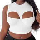 SweatyRocks Women's Cut Out Cropped Tank Top Crew Neck Slim Fit Sleeveless Ribbed Camisole (White, S)