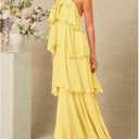 SOLY HUX Women's Sundresses Ruffle Layered Halter Flowy Maxi Dress Elegant Wedding Guest Dresses (Yellow, L)