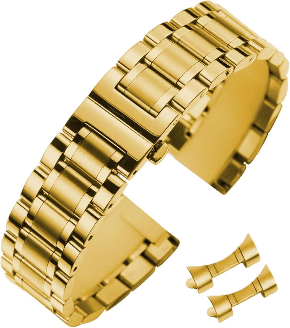 Stainless Steel Watch Band 14mm 15mm 16mm 17mm 18mm 19mm 21mm 20mm 22mm 23mm 24mm Universal Metal Watch Strap Smartwatch Replacement Band Men Women fit Most Traditional Watches (Gold)