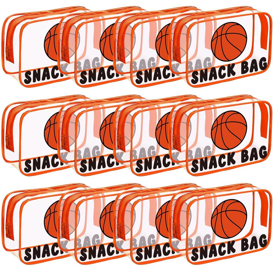 12 Pcs Basketball Snack Bags for Team Gifts Basketball Goodie Treat Candy Pouch Bags Clear PVC Waterproof with Zipper Party Favors for Team Ground Birthday Gifts Sport Supplies