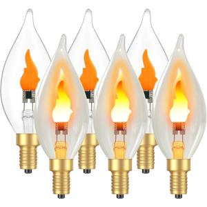 Hompavo Upgraded Flame Light Bulbs, E12 Chandelier Base Candelabra Flickering Fire Light Bulb, Clear Candle Light for Halloween Christmas Party Porch Indoor Outdoor Home Decorations - C35/6 Pack