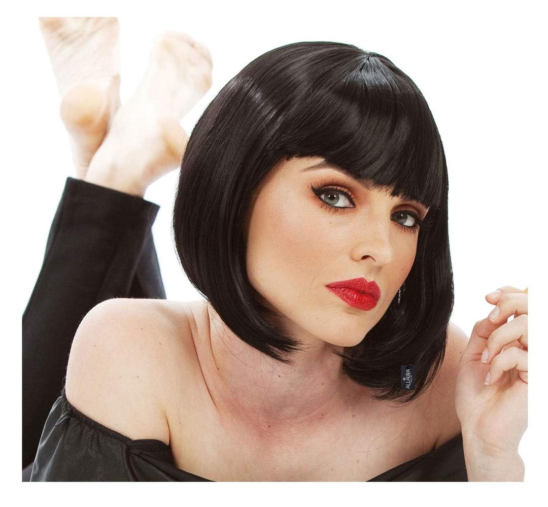 ALLAURA Compatible with Mia Wallace Wig  Black Flapper Bob Wig with Bangs for Women  1920s Flapper Girl Costume, Uma Thrman Look, Pulp Fction Cosplay, Vintage Party, Halloween, Retro Movie Style