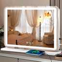 23"x18" Pink Vanity Mirror with Lights, Led Makeup Mirror, Lighted Makeup Mirror with 3 Color Dimmable Lights, Smart Touch Screen Control, Aluminum Metal Frame,USB Charging Port