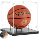 Basketball Display Case Acrylic Clear, UV Protected Basketball Box with Solid Wood Base & Full Size Soccer Display Stand for NBA WNBA Ball Memorabilia Keepsake, Ideal Gift, Black