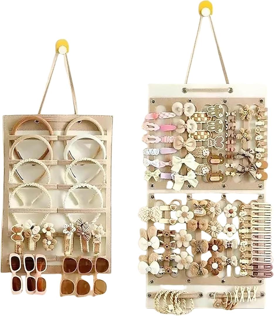 2 Pack Hair Bows Holder Organizer for Girls Women Wall Hanging Large Capacity Hair Cord Headband Storage Hair Accessories Organizer (2Pack Coffee)