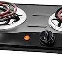 OVENTE Electric Countertop Double Burner, 1700W Cooktop with 6" and 5.75" Stainless Steel Coil Hot Plates, 5 Level Temperature Control, Indicator Lights and Easy to Clean Cooking Stove, Black BGC102B