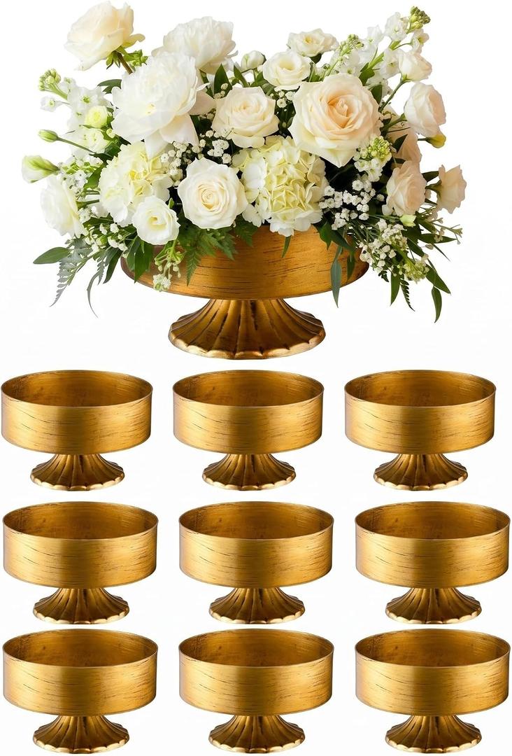 Remerry 10 Pcs Gold Compote Vase Metal Pedestal Bowls for Centerpiece