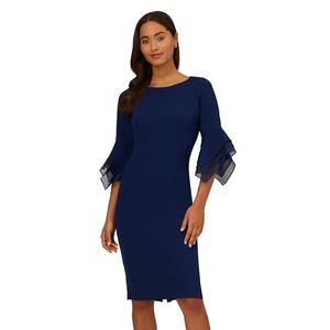 Adrianna Papell Women's Plus Knit Crepe Tiered Sleeve Dress, Navy Sateen, 16 Adrianna Papell Women's Plus Knit Crepe Tiered Sleeve Dress, Navy Sateen, 16
