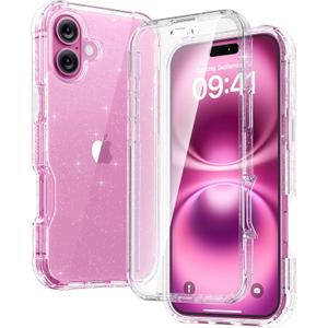 Diaclara Designed for iPhone 16 Case, Full Body Rugged Case with Built-in Touch Sensitive Anti-Scratch Screen Protector, Upgraded [Full Camera Protection] for iPhone 16 6.1" (Clear Glitter)