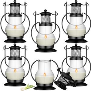 Tioncy 6 Pcs Citronella Candles Lantern Outdoor with Vintage Metal Holder 5.5" Scented Lemongrass Candles Natural Citronella Soy Wax for Home Patio Front Porch Camping Indoor Outside Decoration