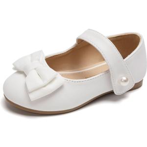 FUNKYMONKEY Toddler/Little Girl Mary Jane Dress Shoes Casual Slip on Ballet Flat (White Bowknot), 8 Toddler