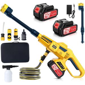 Cordless Pressure Washer Portable with 2 x 4000mAh Batteries,Jet Hawk - Max 652 PSI with 6 in 1 Spray Nozzles, 5m Hose, Soap Dispenser Bottle for Patio Cleaning and Car Washing, Yellow And Black
