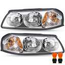 JSBOYAT Headlight Assembly Bulbs Included for 2000-2005 Chevy Impala Headlamp Replacement Passenger and Driver Side, Chrome Housing with Amber Reflector