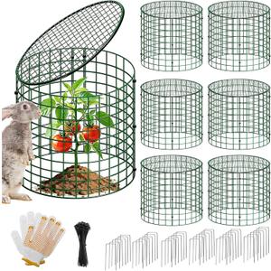 Breeze Touch 6 Pcs Plant Protectors from Animals, 12" H x 12" D Metal Plant Cages for Outdoor Plants, Sturdy Garden Cloches for Plants, Anti-Scratch Chicken Wire Mesh/Fencing, Strawberry Protector