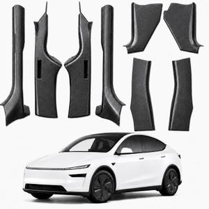 8PCS Door Sill Protector for Tesla Model Y Juniper 2025 2026, Carbon Fiber Texture Door Entry Guard Covers, Anti-Kick Anti-Scuff Full Coverage Threshold Trim, ABS Interior Accessories, Front & Rear