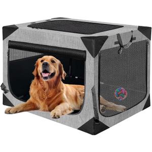 Dog Crate 30x21x21 Inch for Large or Medium Dogs, Portable and Foldable Design Perfect for Travel or Home Use, Dog Kennel with 3-Door (Light Grey)