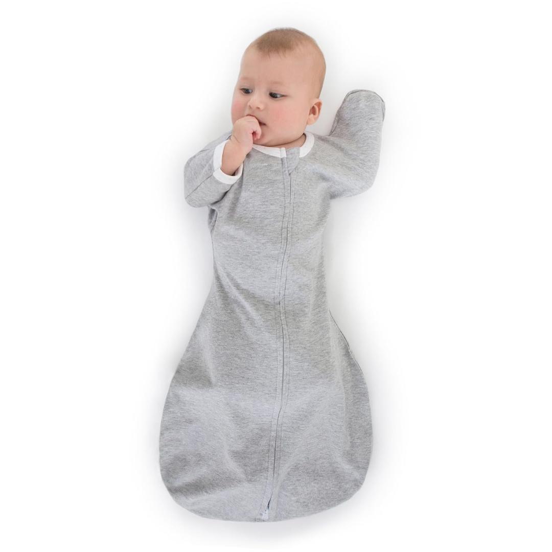 SwaddleDesigns Transitional Swaddle Sack, Arms Up Half-Length Sleeves & Mitten Cuffs, Swaddle for Newborn Transition to Baby Sleep Sack Wearable Blanket, Large, 6-9 Month, 21-24 lb, Heathered Gray