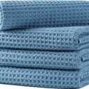 Microfiber Waffle Hand Towels, 4 Pieces, Soft, Absorbent, Fast Drying, Lint Free 430 GSM (Blue)