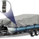1200D Metal Buckle Heavy Duty Pontoon Boat Cover, Waterproof Elastic Pontoon Boat Cover with Windproof Side Straps Fit 25'-28' Beam Width: up to 102" (Grey)