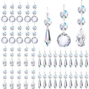 44 Pack Chandelier Crystal Prism Replacement, 38mm Hanging Clear Crystal Glass Bead Prisms 20mm Chandelier Crystals Modern for Foyer Wedding Lamp Windows Christmas Tree Decoration