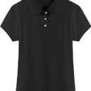 Girls Cotton Polo Shirt Kids Golf Shirt School Uniform Short (Age 5-14Y) (Black)