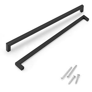 KNOBWELL 6 Pack Black Cabinet Pulls 12-3/5 inch Bathroom Cabinet Handles Long Stainless Steel Kitchen Cupboard Handles 12-3/5" Hole Spacing, 13" Overall Length