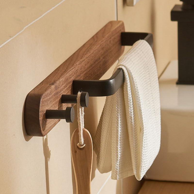 Rustic Burnt Wood Bathroom Towel Bar with Metal Rod, Wall Mounted Bath Towel Rack Bathroom Hook Row Hook 58cm 22.83