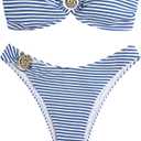 ZAFUL Women's Bandeau Bikini O Ring Strapless Tie Back High Cut Two Piece Swimsuit Bathing Suits (S)