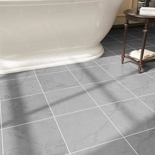 Pack of 40 Peel and Stick Floor Tiles Vinyl Floor 12 x 12 inch Self Adhesive Waterproof Flooring Planks DIY for Bathroom, Kitchen, Living Room, RV, Cover 40 Sq. Ft, Light Grey Marble